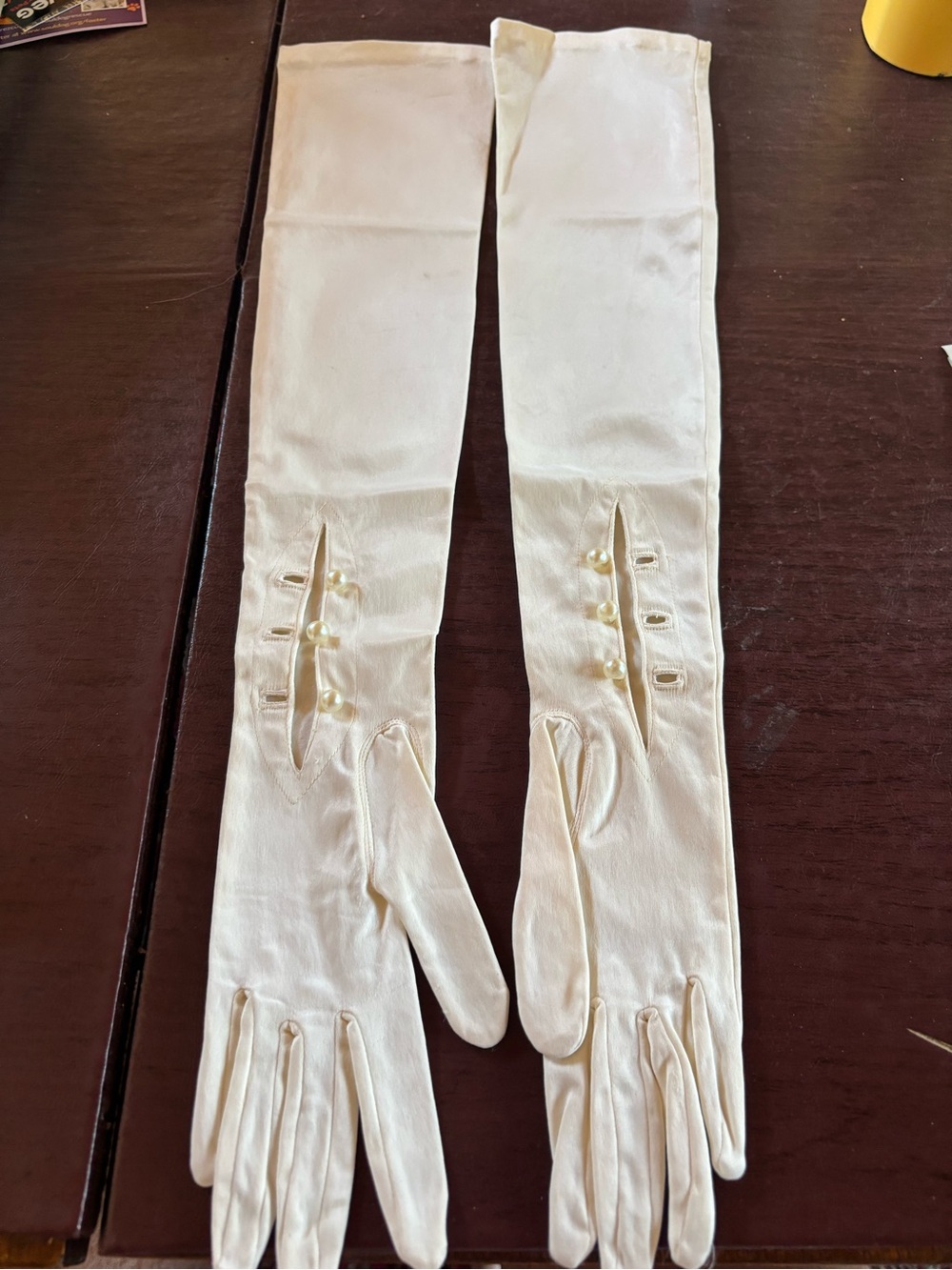 Vintage West Germany white stretch Satin opera gloves long evening bridal 1950